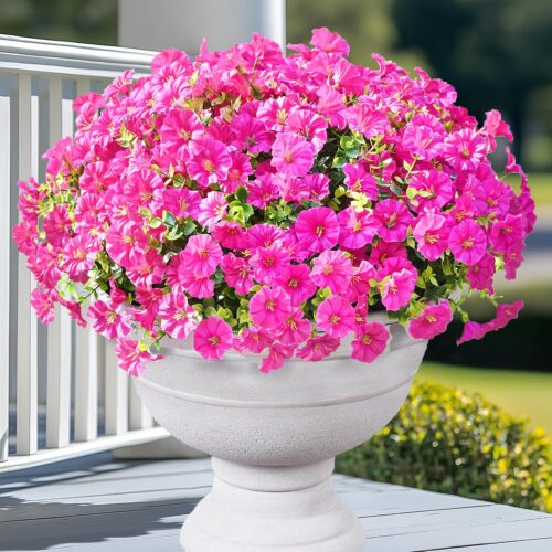 Artificial Flowers for Outdoors, 14 Bundles Fake Outdoor Flowers, UV Resistant Artificial Plants & Flowers for Decoration, Fuchsia Realistic Morning Glory for Outdoor Porch Garden Decoration