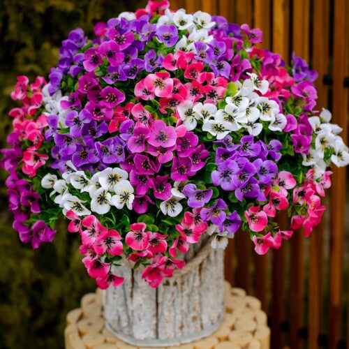 Artificial Pansies Flowers Outdoor Fake Plants - 16 Bundles UV Resistant No Fade Faux Shrubs Plastic Greenery Home Garden Porch Patio Decoration (16, Mixed01)