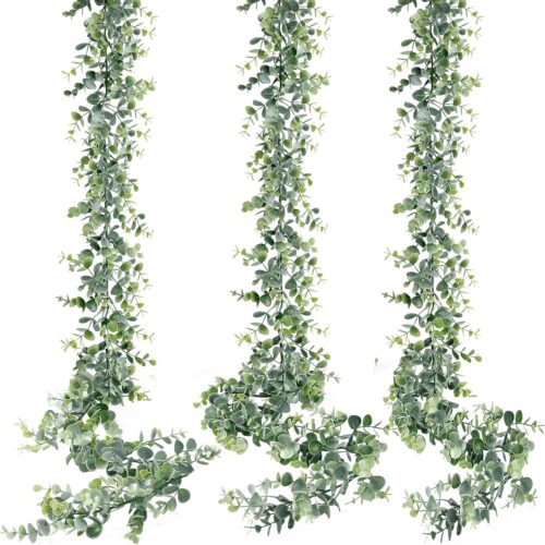 Artificial Eucalyptus Garland 3 Pack Fake Eucalyptus Greenery Garland Faux Hanging Plants Artificial Vines, 5.6 Feet/Strand for Wedding Backdrop Arch Wall Table Party Outdoor Festival Decor