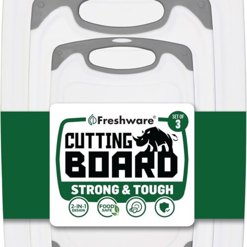 Cutting Boards for Kitchen, Chopping Board 3-Pack with Different Sizes, Juice Grooves and Non Slip Handles - Reversible, Large Cutting Board Set - Dishwasher Safe - Gray