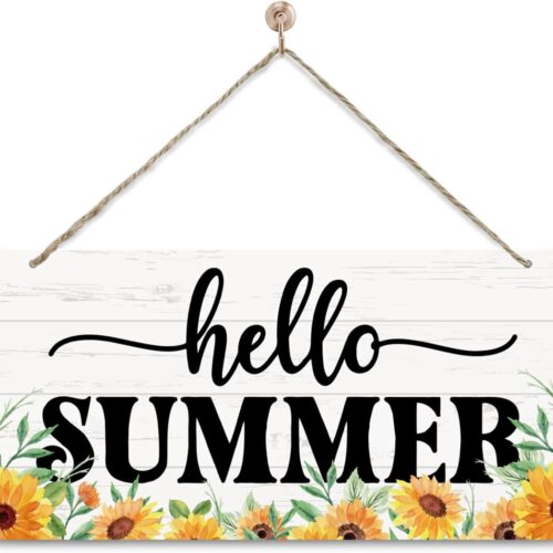 Sunflower Summer Decor, Hello Summer Hanging Sign, Decorative Wall Plaque, Rustic Door Hanger, Decorative Wooden Wall Sign, Summer Themed Decor Sign, Farmhouse Decor for Home Front Door