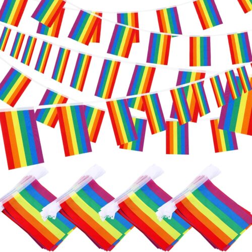 4 Pack LGBTQ Rainbow Pride Banners Bunting Flags, Rainbow Flag LGBTQ Pride String Flags for Pride Festival Carnival Party Pride Day Pride Month Parade, 34 Feet 40 Flags (Rainbow)
