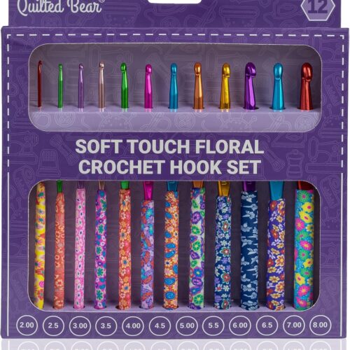 Crochet Hook Set - Premium Soft Grip Floral Crochet Hooks with Polymer Clay Handle 12 Hook Kit (2mm, 2.5mm, 3mm, 3.5mm, 4mm, 4.5mm, 5mm, 5.5mm, 6mm, 6.5mm, 7mm & 8mm)