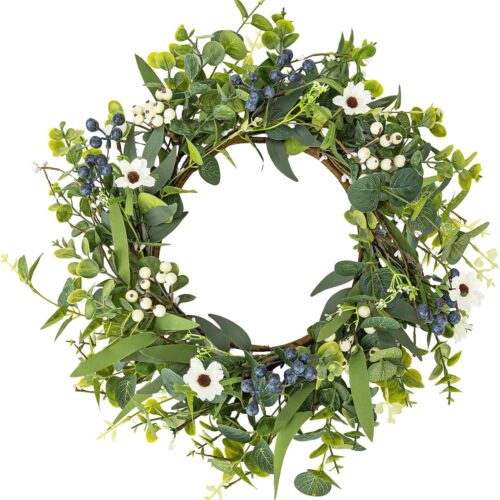 20 Inch Spring Summer Easter Wreaths for Front Door Eucalyptus Wreath with Blue Berries Elegant Durable Greenery Front Door Wreath for Outside Wedding Farmhouse Porch Wall Room Home Decor