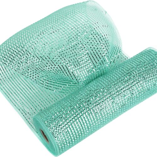 Mint Green Deco Mesh 10 Inch Deluxe Wide Foil Metallic Xmas Mesh Christmas Tree Ribbon Peppermint Mesh Ribbon for Christmas Tree, Wreaths, Garland, Gift Wrapping, Bows Making (30 Feet)