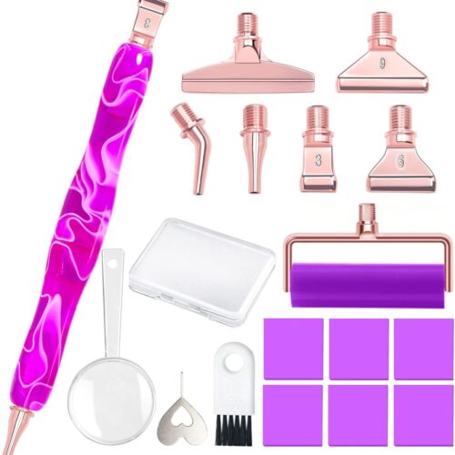 Ergonomic Diamond Painting Art Drill Bead Dot Pen Kit with Screw Steel Silver Metal Tip Nibs Placers Roller Tool Accessories for 5D Diamond