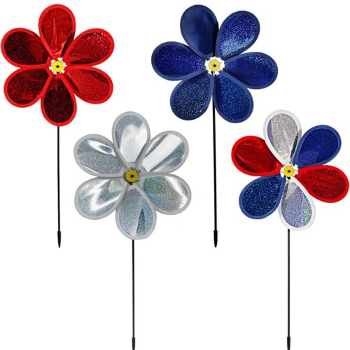 4PCS Garden Wind Spinners for Kids Outdoor, American Flag Color Lawn Yard Decorative Pinwheel Colorful Whirligigs Windmill for Outdoor Decor (Colorful-1)