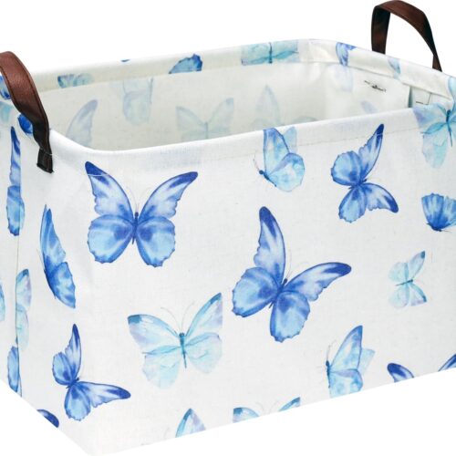 Rectangular Blue Butterfly Storage Basket,Collapsible Gift Basket with Handles,Kids Toys/Books Box,Room Decor(Blue Butterfly)