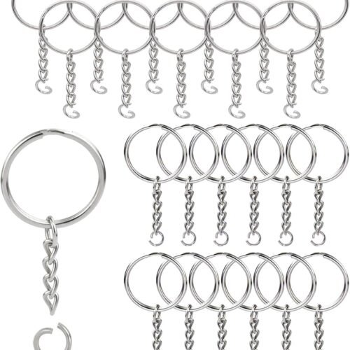 50 Sets 1 inch Keychain Rings Silver Split Round Key Ring with Chain and Open Jump Rings for DIY Keychain Making Crafts