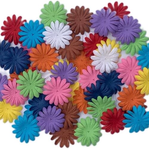 Artificial Flowers 100 Pcs Handmade Mulberry Paper Daisy Petals 40x40mm Mulberry Paper Daisy Flowers Scrapbooking Wedding DIY Craft Supplies Card (10 Colors)