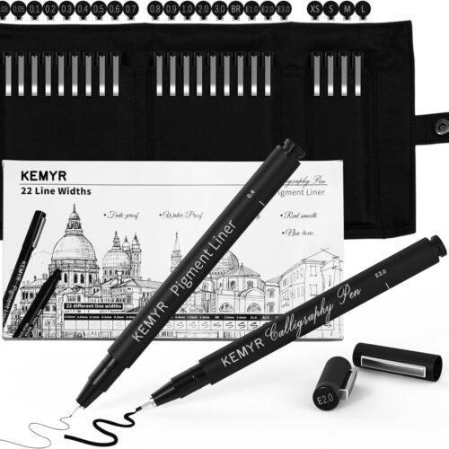 Micro Fine liner Drawing Art Pens Calligraphy Pens: 22 Size Art supplies Waterproof Archival Black Ink Markers For Artists,Use for Professional Watercolor,Sketching,Anime,Manga,Zentangle