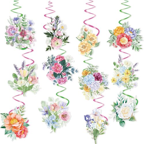 24 PCS Flower Hanging Swirls Decorations Floral Party Decorations, Spring Summer Flower Ceiling Decorations for Classroom Office Mother Day Decor