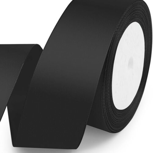 Solid Color Black Satin Ribbon, 1-1/2 Inches x 25 Yards Fabric Satin Ribbon for Gift Wrapping, Crafts, Hair Bows Making, Wreath, Wedding Party Decoration and Other Sewing Projects