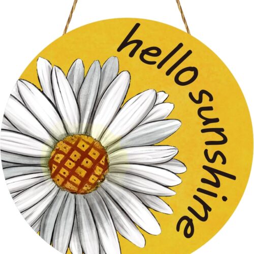 Summer Decor Daisy Front Door Decor Hello Sunshine Wreaths for Front Door Wreath Rustic Wooden Sign Hanger for Farmhouse Porch Home Spring Wall Decorations