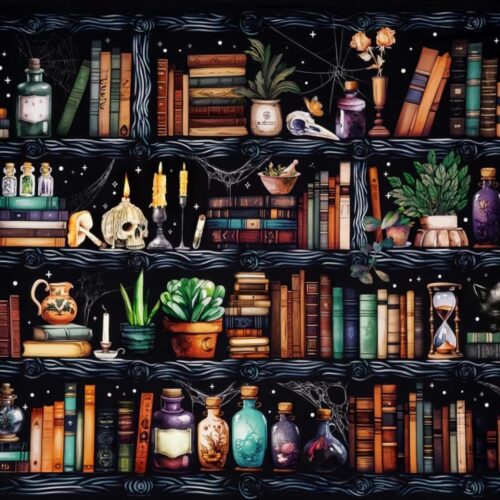 Bookshelf Stamped Cross Stitch Kits - Magical Book Counted Cross Stitch Kits for Beginners Adults Skull Needlepoint Cross-Stitch Patterns Dimensions Needlecrafts Embroidery Kits Arts and Crafts