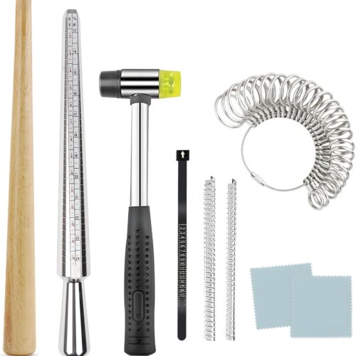 Ring Sizer Mandrel Ring Making Tool Ring Shaper Tool Fix Bent Rings Metal Size Measuring Repair Kit with Jewelry Mallet