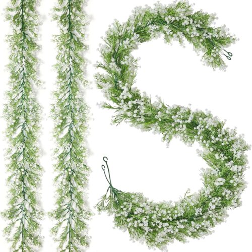 2Pcs 5.9 Ft Babys Breath Garland, 162 Branches White Artificial Baby Breath Flower Vines, Faux Garland Real Touch Gypsophila Hanging Flower Vines for Wedding Arch Party Table Home Wall Decor