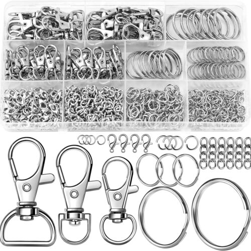 360pcs Keychain Kit Silver Metal Keychain Clips Hooks with Key Rings Lobster Claw Clasps Key Chain Accessories for Lanyard Bracelets Making Crafts