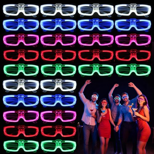 28 Packs LED Glasses 5 neon color 3 Light Modes Glow Sticks Light Up Glasses,Glow In The Dark Party Supplies Favors for Kids Adults Flashing toy fit Valentine's Day Easter Christmas Halloween Birthday