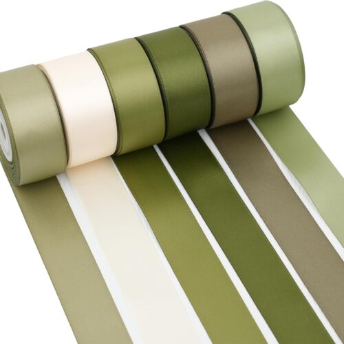 Sage Green Ribbon 1 Inch Moss Green Double Face Satin Polyester Ribbon 6 Rolls 60Yards Wedding Gift Wrapping Crafts