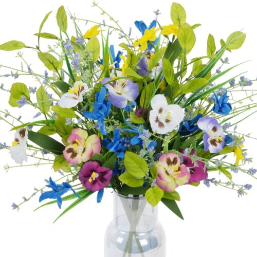 3 Bundles Artificial Spring Flowers Fake Wildflowers Pansy Flowers Silk Flowers with Stems Colorful Spring Floral Arrangements for Home Kitchen Garden Table Centerpieces Easter Decor