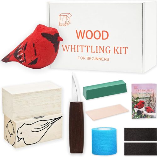 Wood Carving Kit, Bird Carving DIY Kits for Adults,Wood Carving Tools with 1 Wood Carving Knives 2 Balsa Blocks (Cardinal)