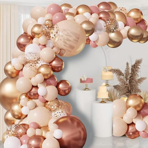 Blush Dusty Rose Pink Balloons Garland Arch Kit, Boho Peach Rose Gold Confetti Balloons for Girls Women Bridal Baby Shower Wedding Engagement Tea Party Birthday Party Decorations