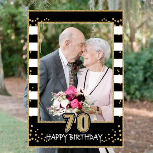 Black Gold Glitter 70th Birthday Party Photo Booth Props for Adults Kids Birthday Party Decorations Supplies (70th)
