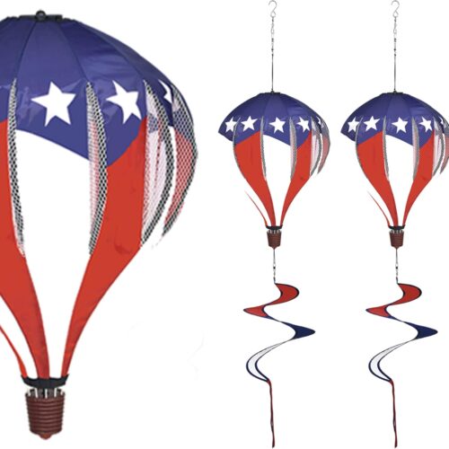 Patriotic Hot Air Balloon Garden Wind Spinners Giant Flag Pinwheels Whirligigs Windmill Toys for Kids Yard Decor Lawn Decorations Outdoor Whirlygig Windmills Wind Twister Everyday 59" L 2Pack