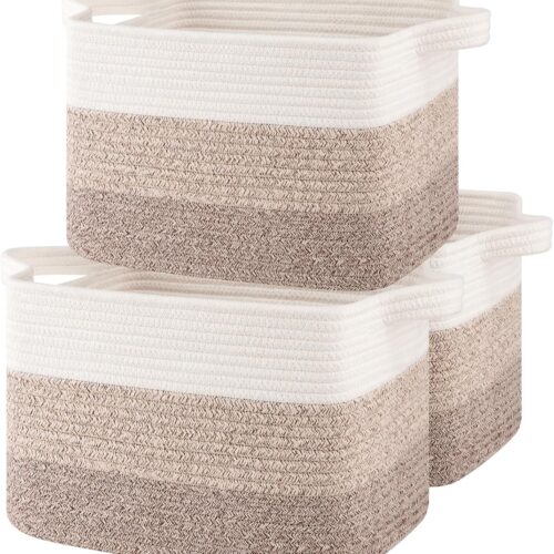 Storage Baskets for Organizing, Woven Baskets for Shelves, Rectangle Decorative Organizer for Storage Clothes, Toy, Books, Towels Nursery Bins 3 Pack (Gradient Yellow)