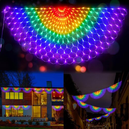 Pride Flag Lights Pride Decorations Lights Outdoor Pride Bunting for Pride Month Connectable, 250LEDs Waterproof Rainbow Flag LED Net Light, Pride Month Decorations for Room, Yard, Party, Office