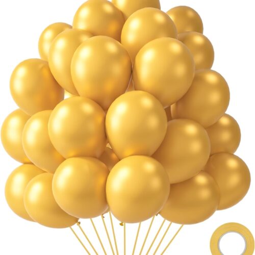 110PCS Gold Latex Balloons, 12 Inch Metallic Helium Round Balloons Party Balloons with Ribbon for Engagement Birthday Anniversary Baby Shower Graduation Wedding Party Decorations