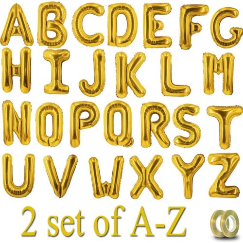 52 Pcs Gold Letter Balloons Foil Alphabet A to Z Balloons DIY Personalized Phrase Banner for Baby Shower Wedding Party Supplies Custom Decor 16 Inch