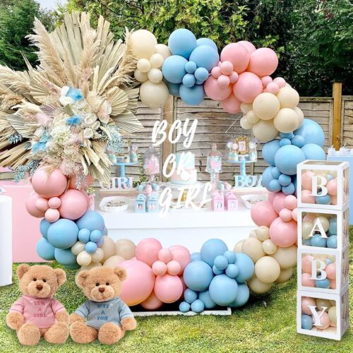 Gender Reveal Decorations Party Set - 176pcs Pink and Blue Balloons Arch Kit, Baby Box with Letters(BABY) for Baby Gender Reveal Decor Party Supplies Boy or Girl Baby Shower Revelacion Genero Backdrop