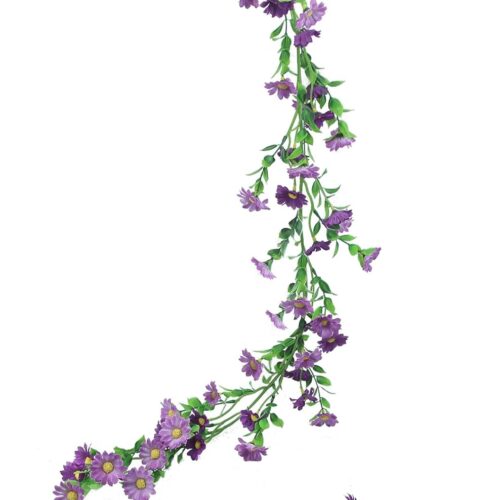 Silk Daisy Flower Garland - Purple Artificial Flower Vine, Hanging Ivy Garland for Wall, Party, Wedding Arch, Floral Decor, Home Indoor/Outdoor Ceremony