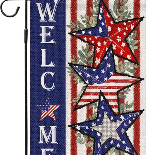 4th of July Patriotic Garden Flag 12x18 Inch Double Sided Memorial Day Garden Flag for Outside Independence Day Outdoor Decorative Burlap Yard Flags