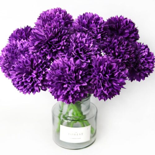 12 Pcs Artificial Flowers Purple Faux Ball Chrysanthemum Bouquet Flowers Wedding Bouquet for Home Garden Party Wedding Decoration