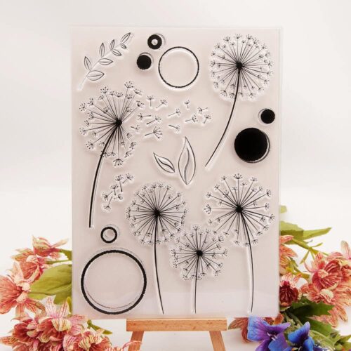 Dandelion Bubble Leaf Leaves Clear Stamps for Card Making Decoration DIY Scrapbooking, Circle Branch Floral Flower Silicone Transparent Seal Clear Stamps for Embossing Album Decor Craft.