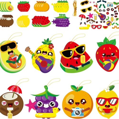 32 Packs Summer Fruit Craft Kits for Kids Hawaiian Fruit DIY Sticker Art Craft Set Summer Party Favors for Early Education Home Class Fun Game Activities