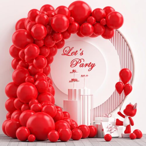 Red Latex Balloon Arch Kit, 102PCS 18In 12In 10In 5In Arch Garland for Anniversary, Wedding, Birthday, Celebrations, Red Theme Mother's day Valentines Event Party Decoration with 33ft Ribbon