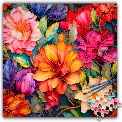 Paint by Numbers Kit for Adults Beginner, Flowers Acrylic Adult Paint by Number Kits on Canvas, Flowers Watercolor Oil Number Painting for Adults, Perfect for Home Decor Gift 16"x16"
