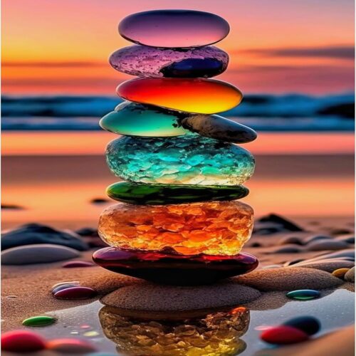 Sunset Beach Stone Paint by Numbers Beginner,Beach Scenery Paint by Number Kit for Adults, Adult Paint by Number Canvas with Paintbrushes and Acrylic Pigment16x20 inch,Sunset Beach Stone
