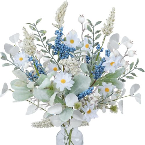 4 Bundles Spring Artificial Daisy Flowers Bouquet 20 Inch Colorful Fake Wildflowers Picks Fake Lavender Stems Floral Arrangements for Window Home Kitchen Table Centerpieces Farmhouse Decor
