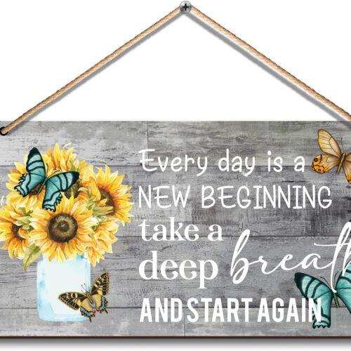 Spring Decorations Every day is a new beginning - Dandelion Butterfly Wooden Wall Art, Motivational and Inspirational Spring Decorations for Home,Housewarming Gift