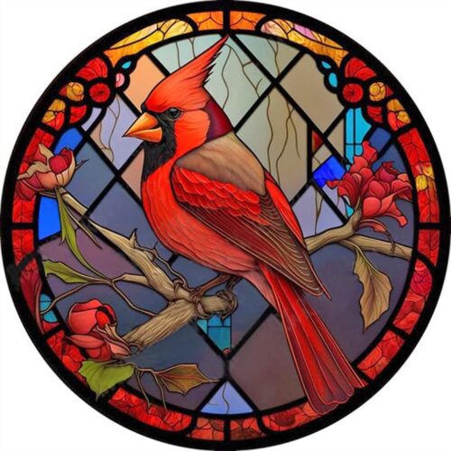 Stalente Diamond Painting Kits for Adults, Round Full Drill Diamond Art Kits, 5D DIY Paint with Diamonds Crafts for Home Wall Decoration Gifts 12×12Inch, Stained Glass Cardinal