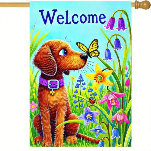 Spring Summer Garden Flags 12x18 Double Sided Welcome Flower Dachshund Dog Garden Flag Spring Yard Decorations Outdoor Decor Small Outdoor Welcome Flags for Outside Garden