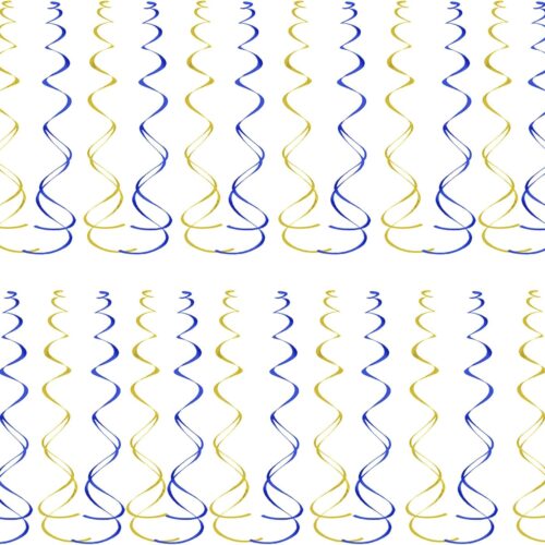 Lucleag 36Pcs Graduation Hanging Swirls Decorations, Gold Blue Hanging Foil Swirls for Ceiling Wall Decorations, Shiny Party Swirl Spiral Hanging Decor for 2025 Graduation Party Supplies