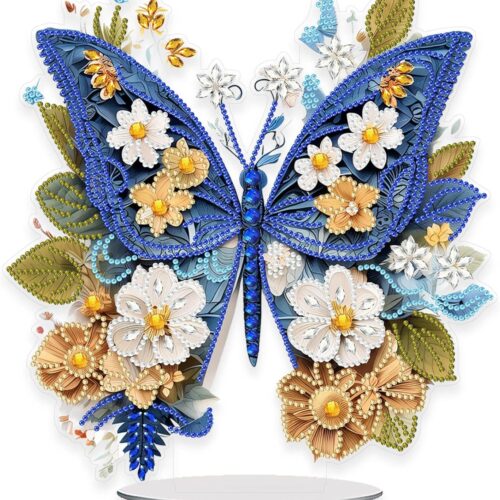 Tabletop Diamond Art Painting Kit Butterfly, 9.5x9.9inch Stand Up Gem Painting Art Kit for Adults, DIY Special Drill Diamond Desktop Placement Ornament