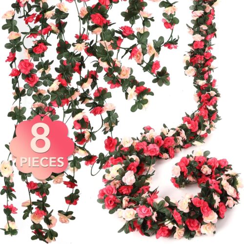 8 Pcs 65.6FT Flower Garland,Rose Garland,PinkFlower Vines for Decoration, Wedding, Garden, Wall Decoration,Backdrop,Bedroom,Birthday Party