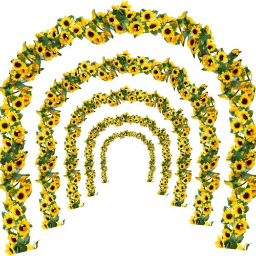 6Pcs Artificial Sunflower Garland 7.5ft Silk Sunflower Hanging Vine Artificial Flowers with Green Leaves for Home Wedding Party Garden Table Decor